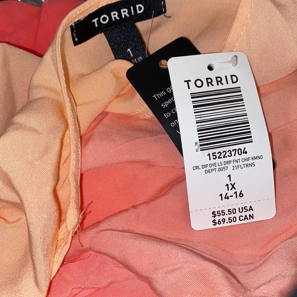 NWT TORRID Drape Front Kimono - Dip Dye Coral - Picture 6 of 7
